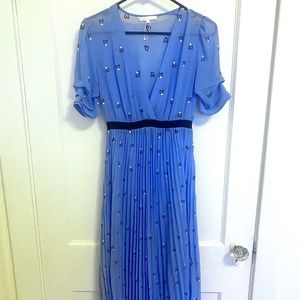 Maje Rengo Blue Dress with Embroidered Hearts